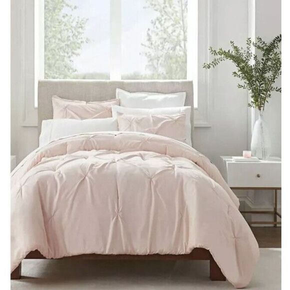 Serta Simply Clean Antimicrobi Pleated  Pink Twin XL Comforter Set T4102864 - Picture 1 of 9
